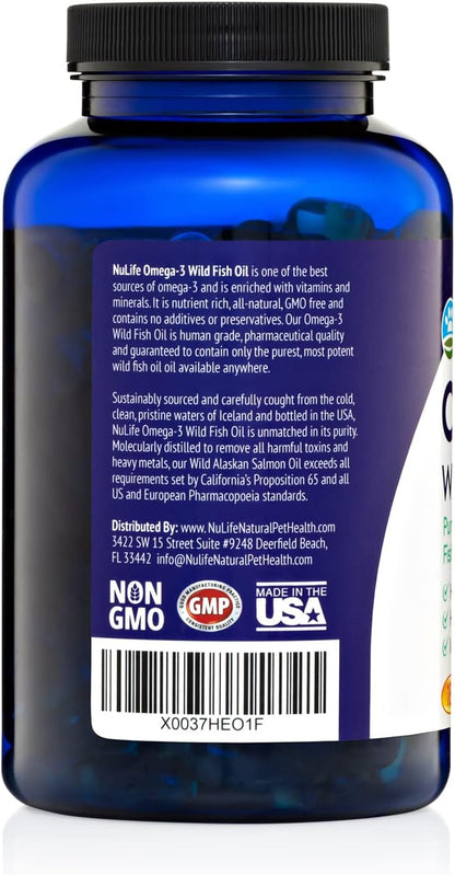 NuLife Natural Pet Health Pure Omega-3 Fish Oil for Dogs, 180 Capsules