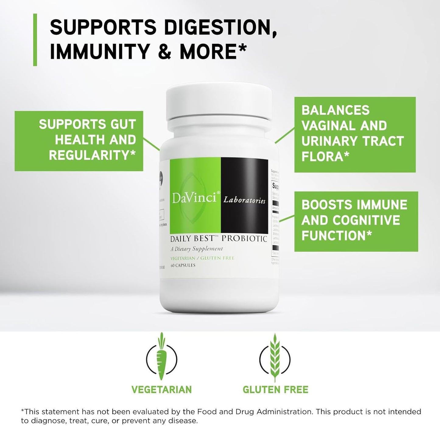 DAVINCI Labs Daily Best Probiotic - Food Supplement - Vegetarian - Gluten-Free - 60 Capsules - görsel 3