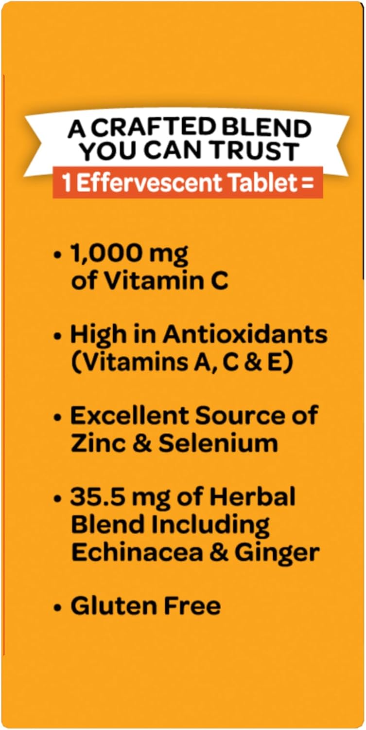 Airborne Vitamin C 1000mg Effervescent Tablets - Zesty Orange Flavour - 36 Tablets - Immune Support with Vitamins A, C, E, Zinc, Selenium, Echinacea & Ginger - Gluten-free - görsel 10