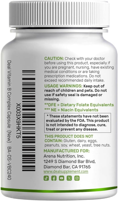 Bioactive Vitamin B Complex with Methylated B Vitamins & Vitamin C - 240 Vegetable Capsules
