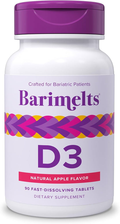 BariMelts Vitamin D3 5000 IU, 90 Fast-Dissolving Tablets (3-Month Supply), Bariatric Vitamins for Women, Natural Apple Flavour