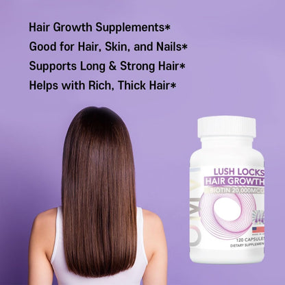 Omvi Formulae, Hair Supplement with Biotin 20,000mcg, Collagen, Keratin, Vitamin A, C, D3 & B12, for Stronger-Looking Hair, Skin and Nails, Non-GM, Gluten-free, 120 Capsules