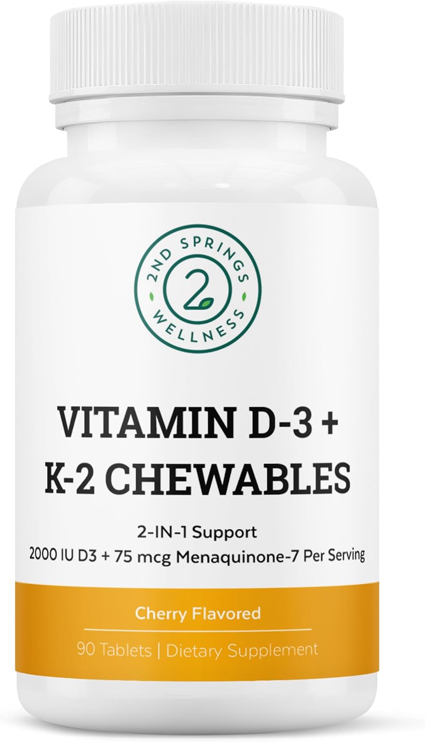 Vitamin D3 + K2 Chewables, Cherry Flavoured | 2000 IU Vitamin D, MK7 K2 (Menaquinone-7), Tablets, For Adults and Kids - görsel 1