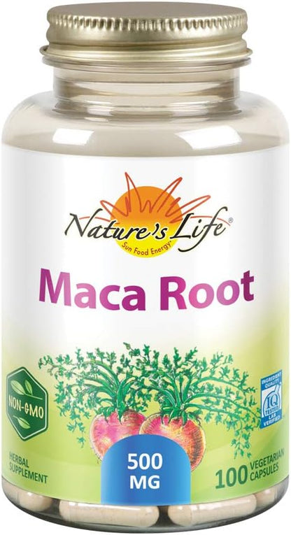 Nature's Life Maca Root 500mg – Traditional Energy, Vitality & Stamina Support, Non-GMO, Vegan, No Fillers – 100 Veg Capsules