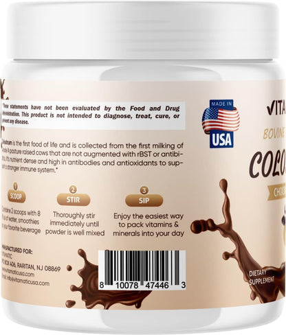 Vitamatic Bovine Colostrum Powder – Gut Health, Hair Growth, Beauty, Muscle Recovery & Immune Support – Chocolate Flavour – 81g (30 Servings)