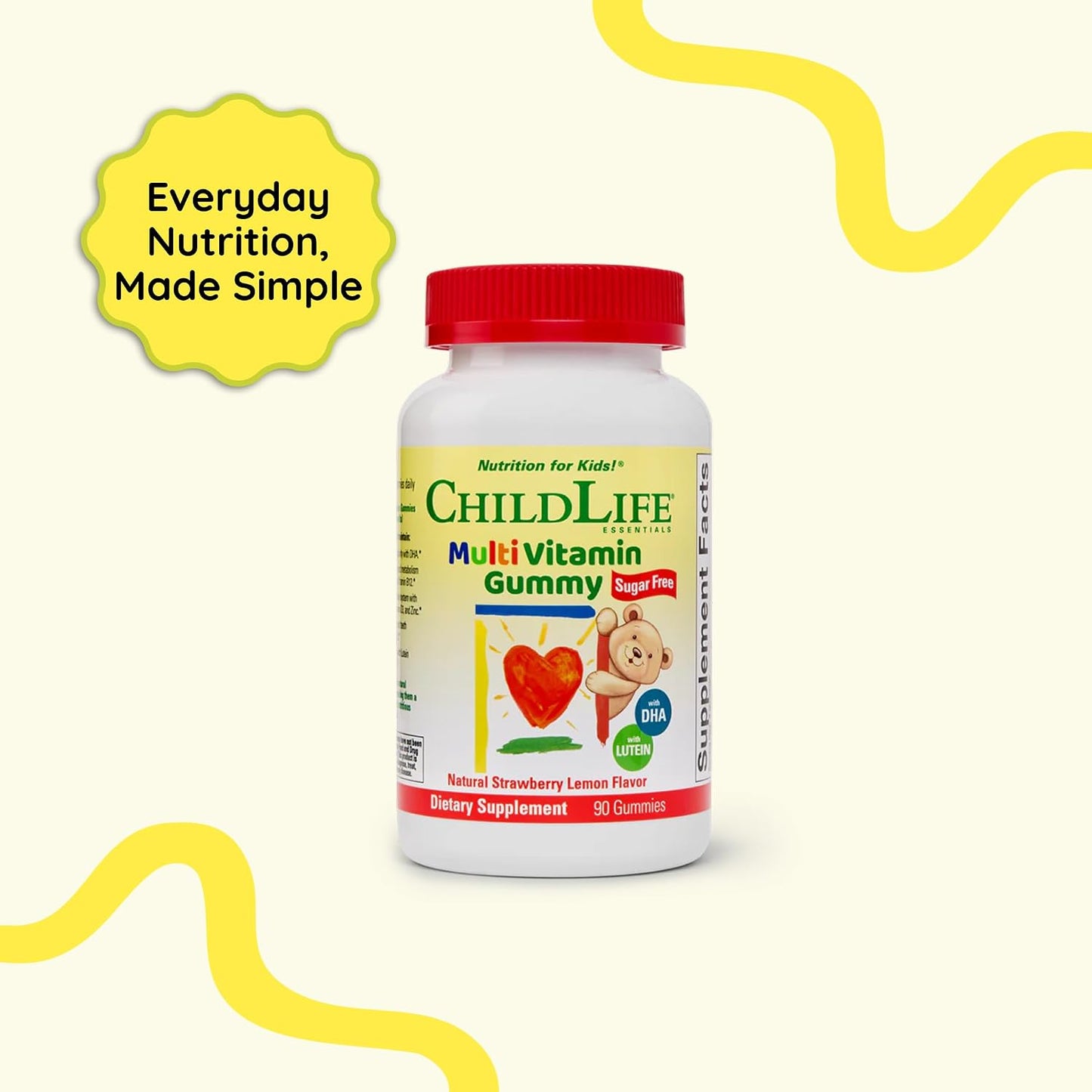 CHILDLIFE ESSENTIALS Multivitamin Gummies for Children – Sugar-Free, with DHA & Lutein, Natural Strawberry Flavour (90 Count) - görsel 3