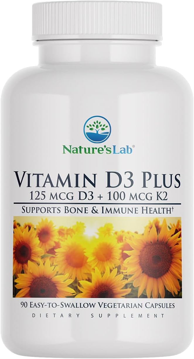 Nature's Lab Vitamin D3 Plus - Vitamins D3 & K2 (MK-7) - Immune Support, Bone Health, Normal Blood Clotting - Gluten-free, Non GMO - 90 Capsules - görsel 1