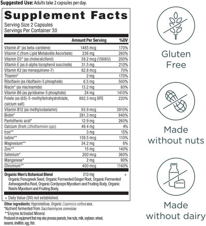 Ancient Nutrition Men's Multivitamin - Fermented Whole Food with Methylated Vitamins, 60 Capsules