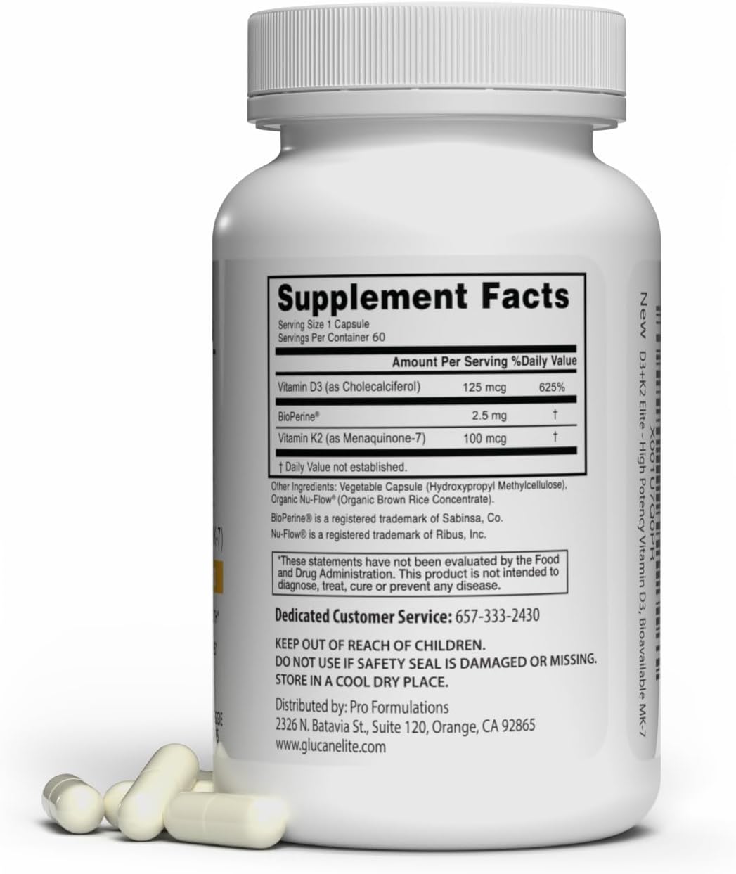 Pro Formulations MD D3 + K2 Elite – Vitamin D3 + Vitamin K2 (MK-7) – 60 Capsules - görsel 2