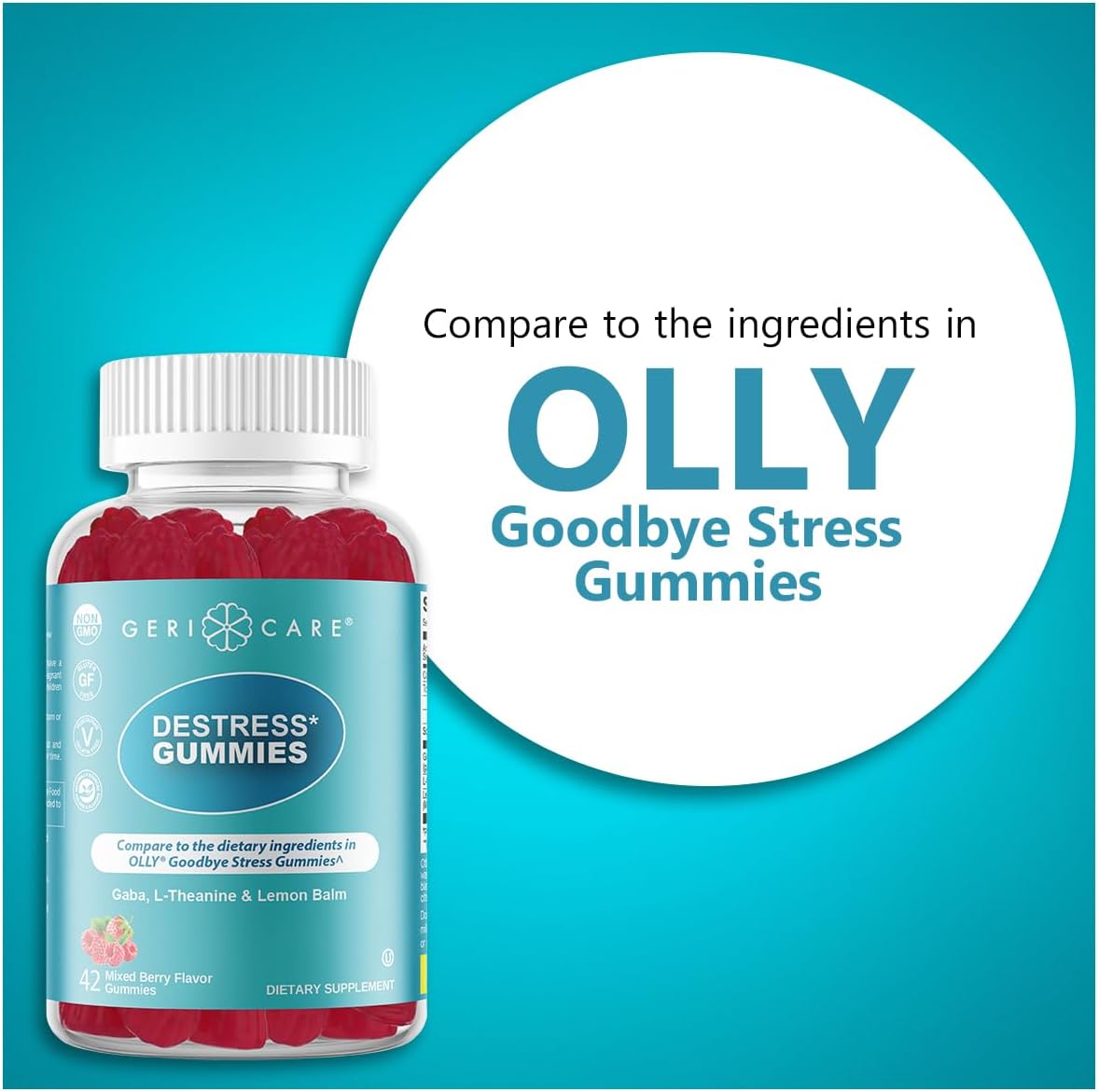 GeriCare DeStress Gummies with GABA, L-Theanine & Lemon Balm – Mixed Berry – 42 Count – Supports Relaxation & Mental Clarity – Image 4