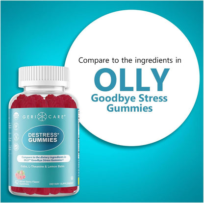 GeriCare DeStress Gummies with GABA, L-Theanine & Lemon Balm – Mixed Berry – 42 Count – Supports Relaxation & Mental Clarity – Image 4