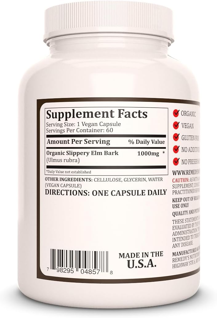 Remedy's Nutrition Slippery Elm Bark | 1,000 mg, 60 Vegan Capsules - görsel 2