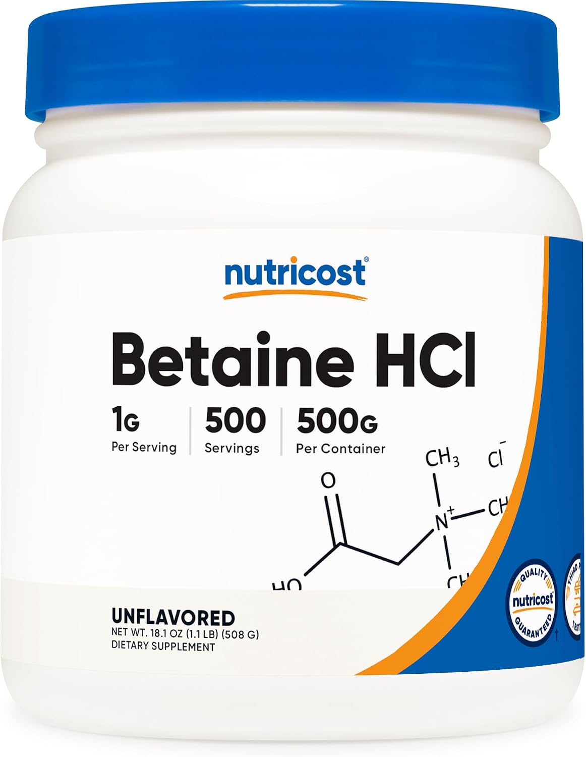 Nutricost Betaine HCl Powder – 500 g, Gluten-free, Non-GM - görsel 1