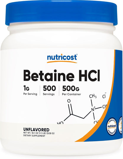 Nutricost Betaine HCl Powder – 500 g, Gluten-free, Non-GM