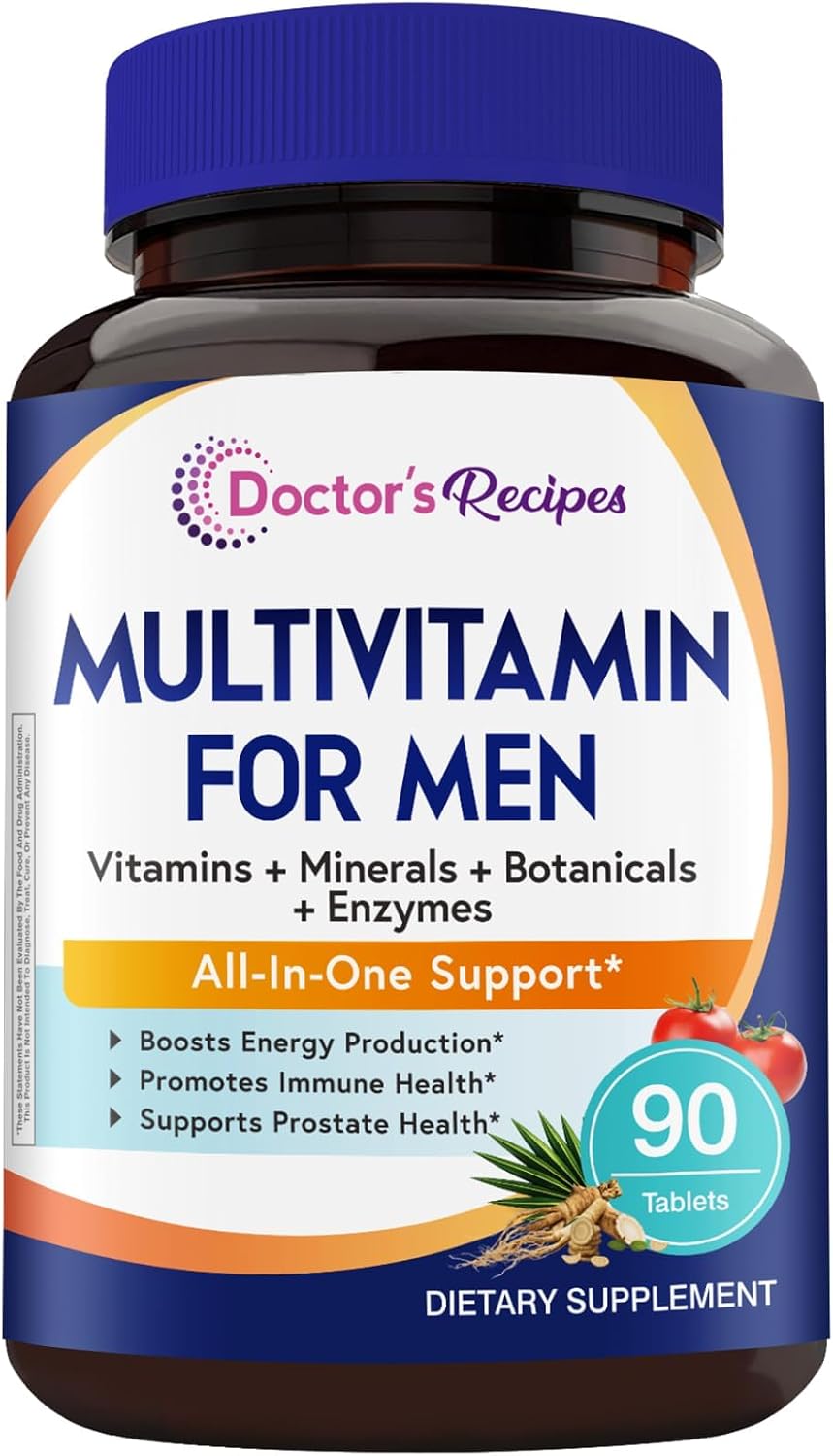 Doctor's Recipes Multivitamin for Men, Comprehensive Daily Multivitamin, Includes Lycopene, Saw Palmetto, Vitamins A, B6, B12, C, D, E, Zinc & More, for Heart, Energy, Prostate & Immune Health, 90 Tablets - görsel 1