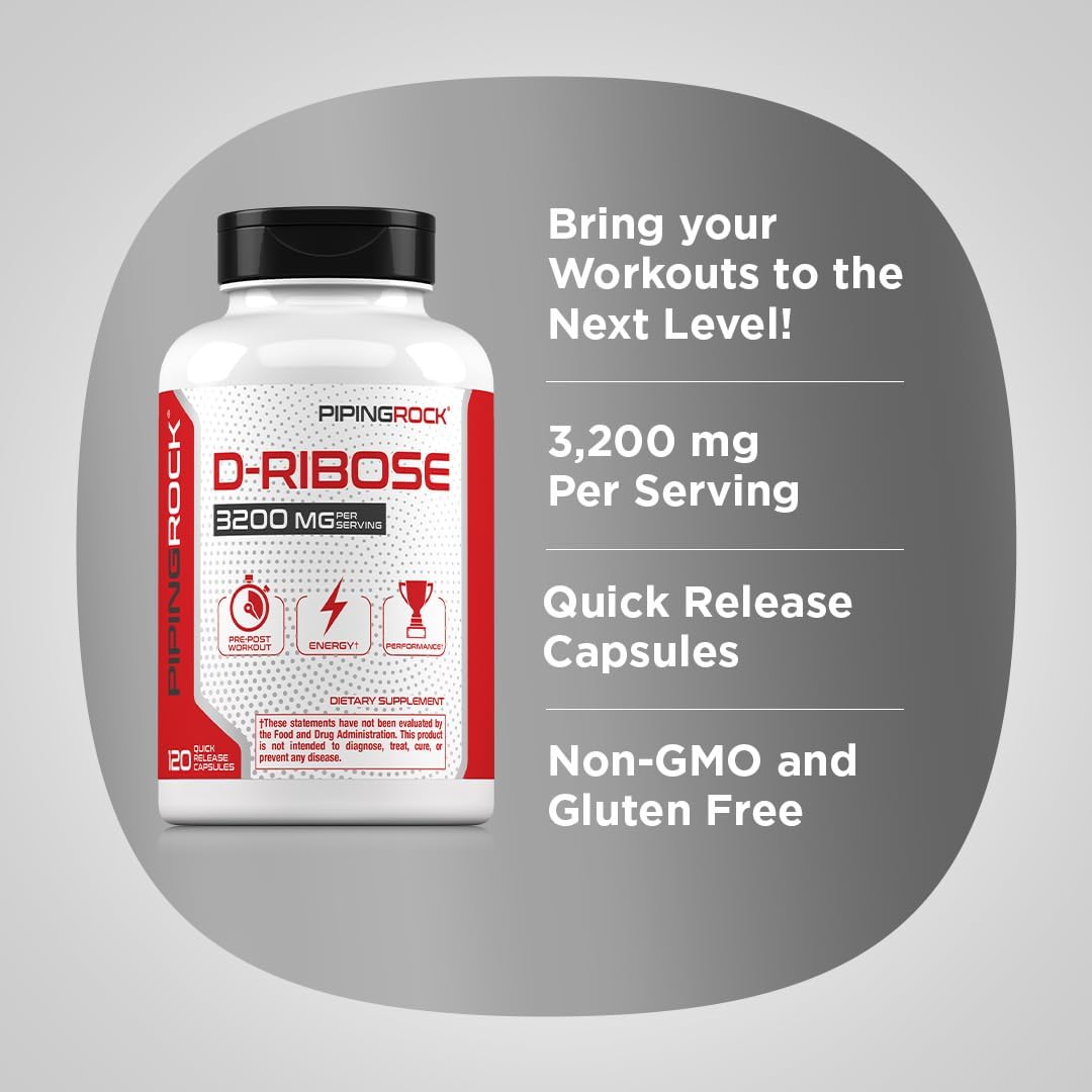 Piping Rock D-Ribose Capsules | 3200mg | 120 Capsules | Supplement for Men and Women | Non-GMO, Gluten-free - görsel 4