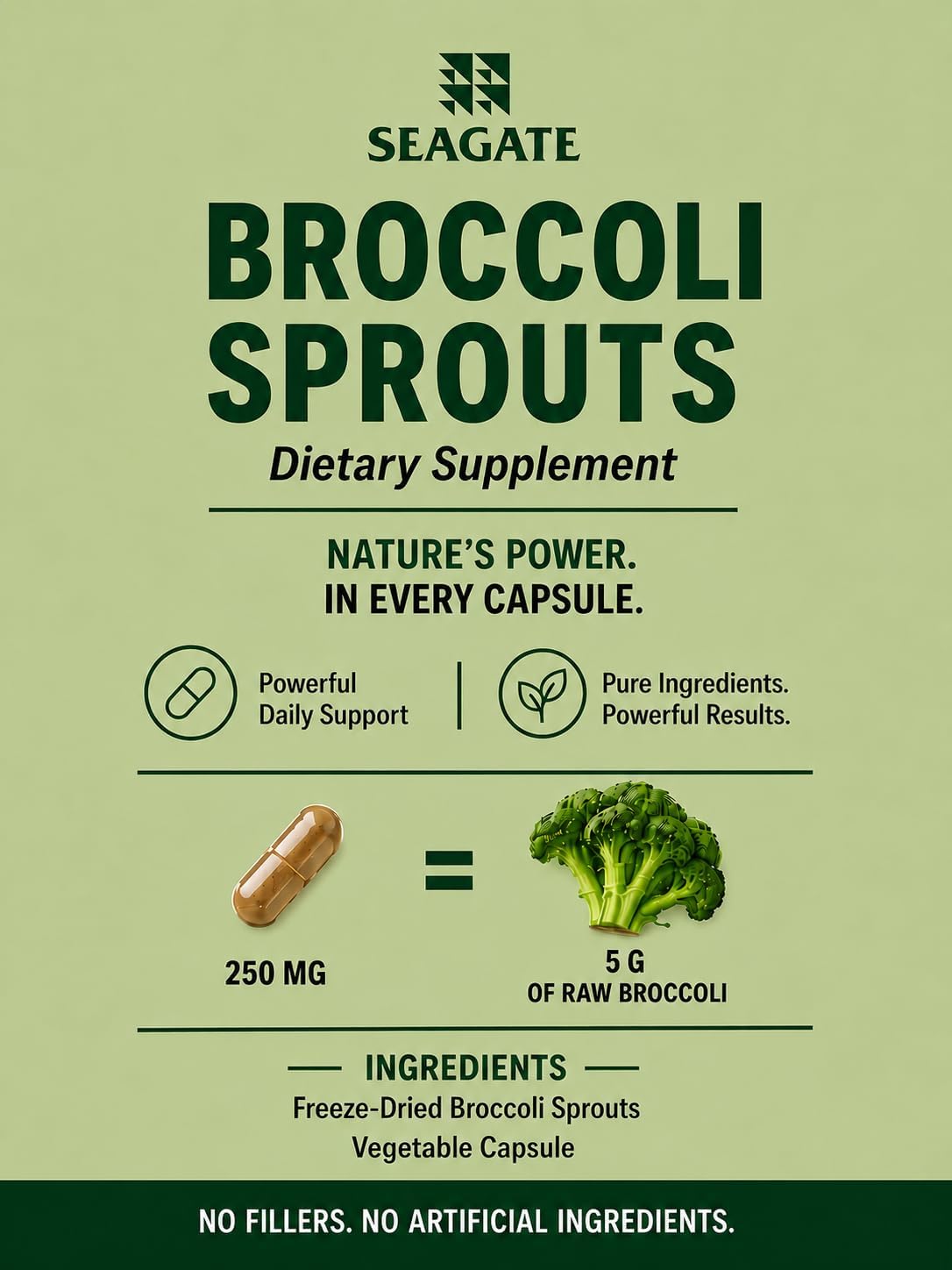 Seagate Products Broccoli Sprouts - 250 mg, 50 Capsules - Concentrated Whole Food Supplement - görsel 2