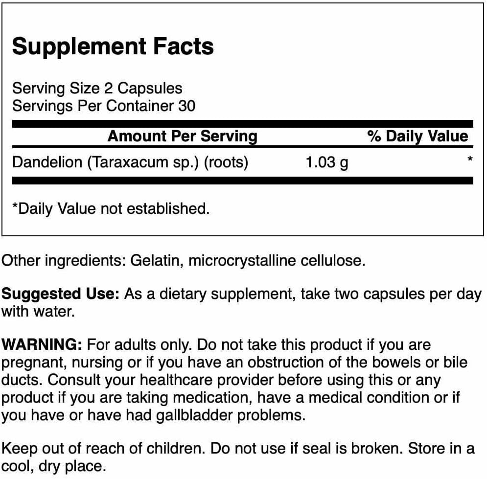 Swanson Dandelion Root 515 mg, 60 Capsules - görsel 2