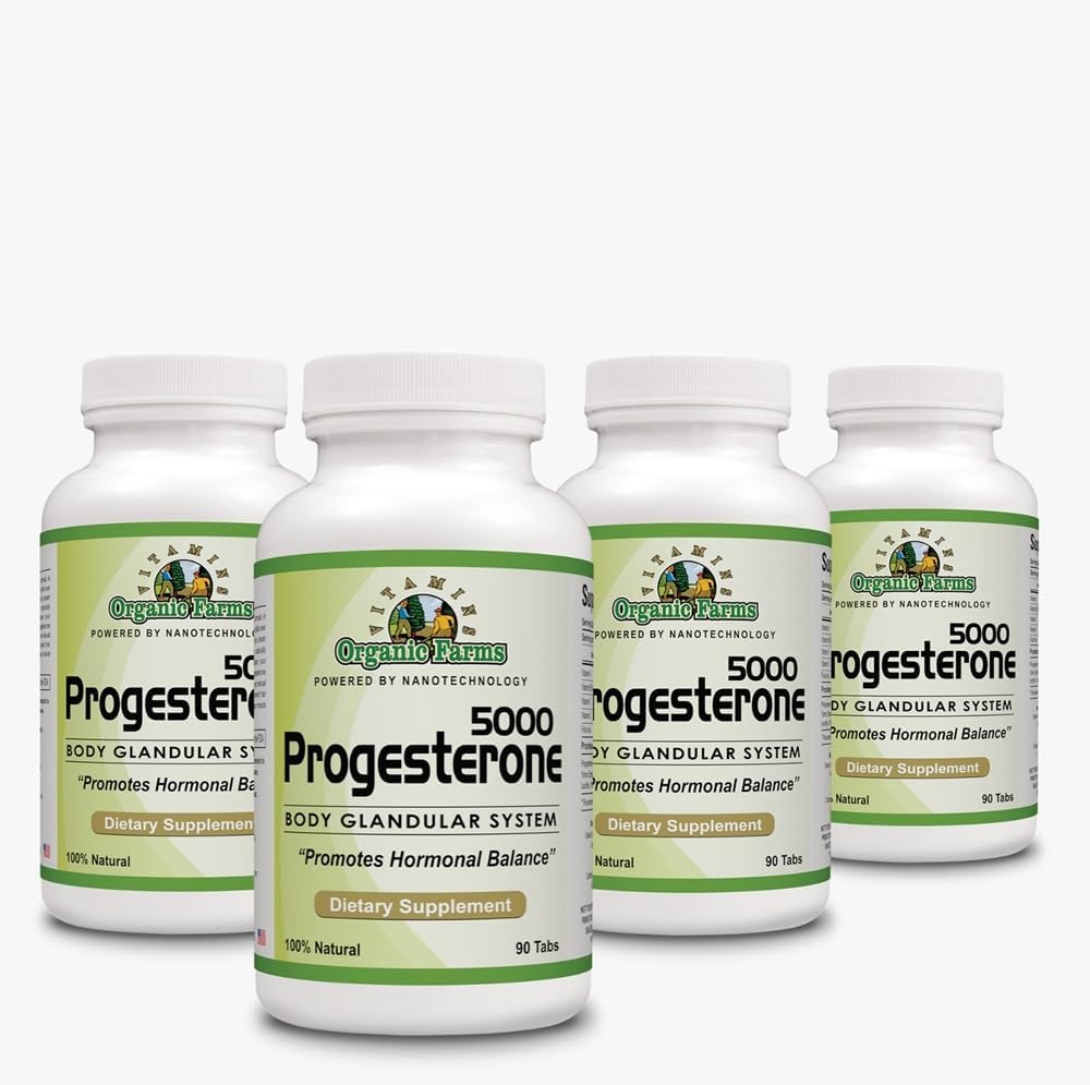 Organic Farms Vitamins Progesterone 5000 (4-Pack) - Natural Hormone Balance Supplement, 360 Tablets - görsel 1