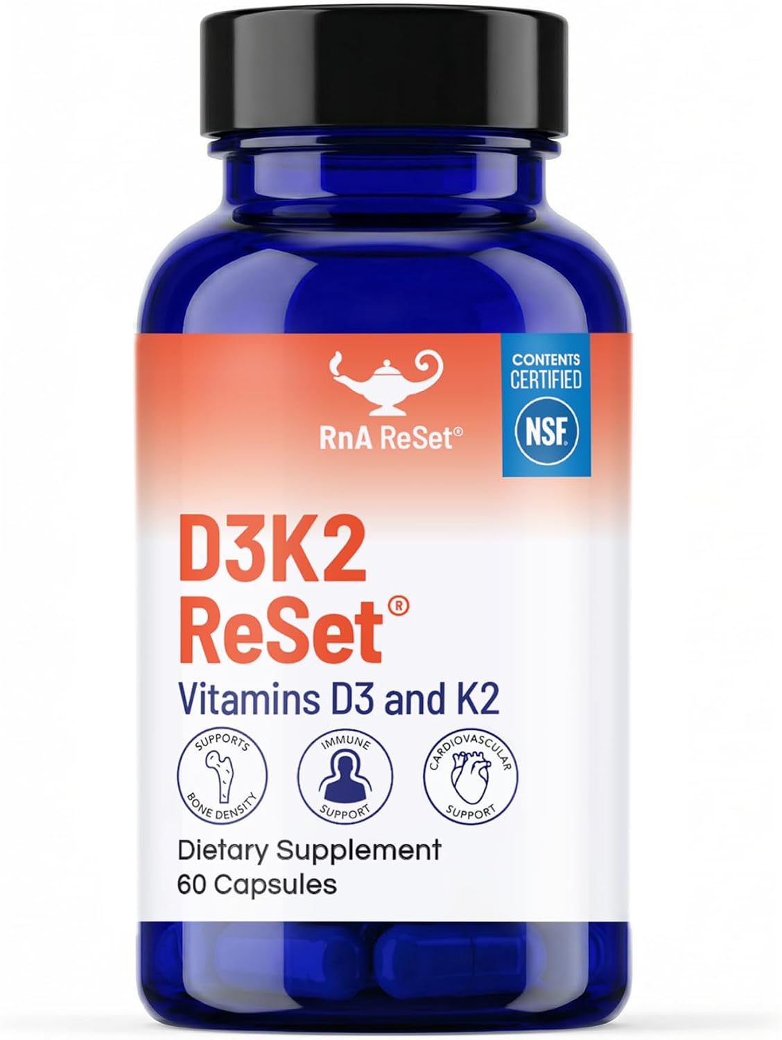 RnA ReSet D3K2 Reset – 4,000 IU Vitamin D3 & 100 mcg K2 Food Supplement (60 Capsules) – NSF Certified - görsel 1