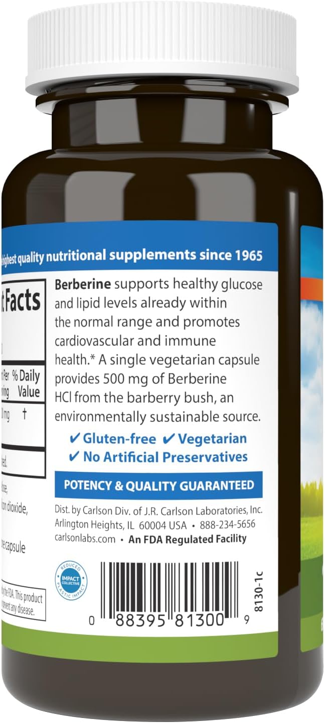 Carlson Berberine, Plant-Based, Sustainably Sourced from The Barberry Bush, Lipid Support, 60 Vegetarian Capsules - görsel 3