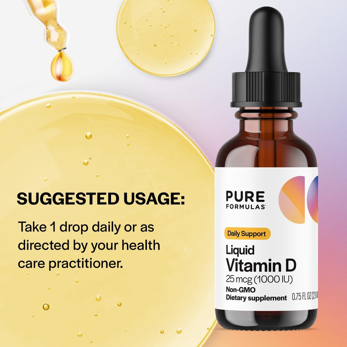 PureFormulas Liquid Vitamin D3 1000 IU Drops - Non-GMO, Vegetarian, 22 ml - görsel 4