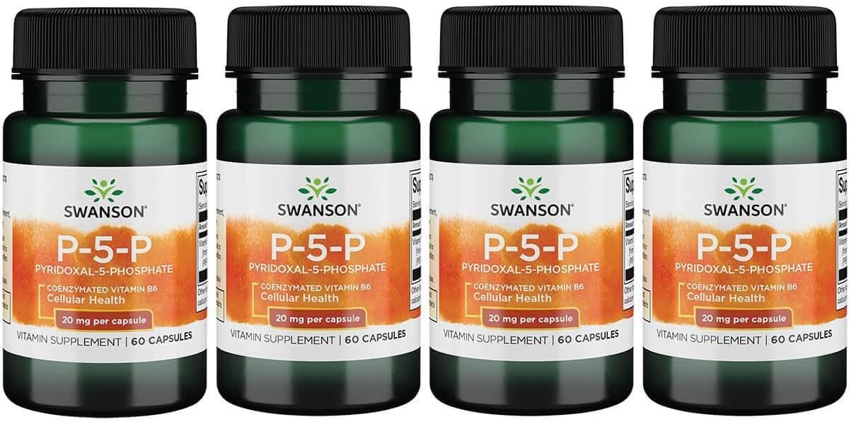 Swanson P-5-P (Pyridoxal-5-Phosphate) Coenzymated Vitamin B6 - 20 mg, 60 Capsules (4-Pack) - görsel 1