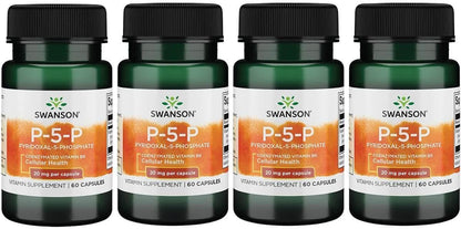 Swanson P-5-P (Pyridoxal-5-Phosphate) Coenzymated Vitamin B6 - 20 mg, 60 Capsules (4-Pack)