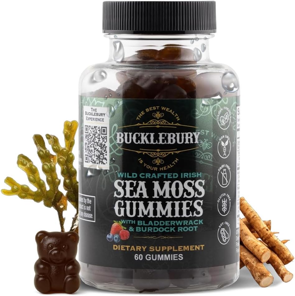 BUCKLEBURY Wild Crafted Irish Sea Moss Gummies - Vegan Multivitamin with Bladderwrack & Burdock Root (60 Gummies) - görsel 1