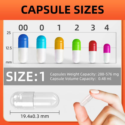 Empty Capsules Size 1 - 100 Count Vegan Capsules for DIY Capsule Filling