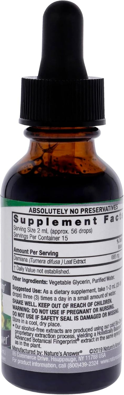 Nature's Answer Damiana Extract Alcohol-Free, 2,500 mg, 30 ml
