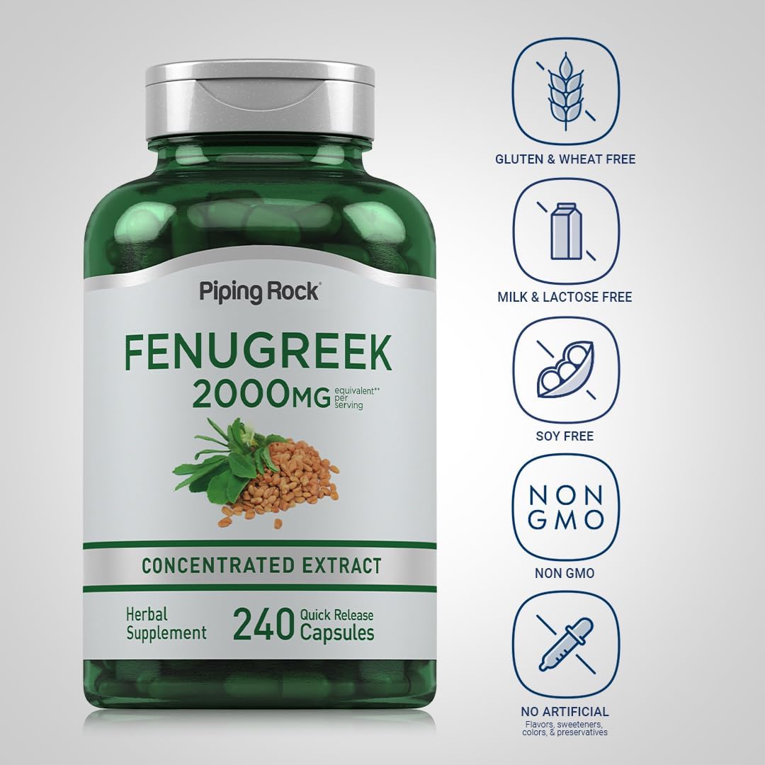 Piping Rock Fenugreek Capsules | 240 Capsules | Concentrated Seed Extract | Non-GMO, Gluten-free - görsel 3