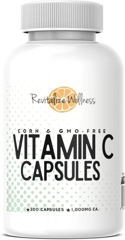 Revitalise Wellness Vitamin C 1000 mg Capsules – Pure, Non-GM, Maize Free – 200 Capsules