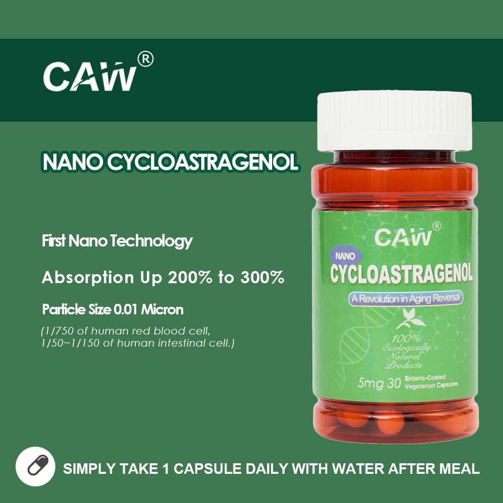 CAW Telomere Support Supplement | Anti-Ageing Cellular Health | Nano Cycloastragenol 5mg 30 Enteric-Coated Capsules 1 Bottle - görsel 2