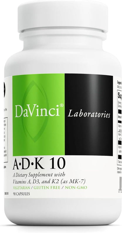 DAVINCI Labs ADK 10 | Vitamin A, D3 & K2 (MK-7) Supplement for Normal Bone and Immune Function | 90 Capsules