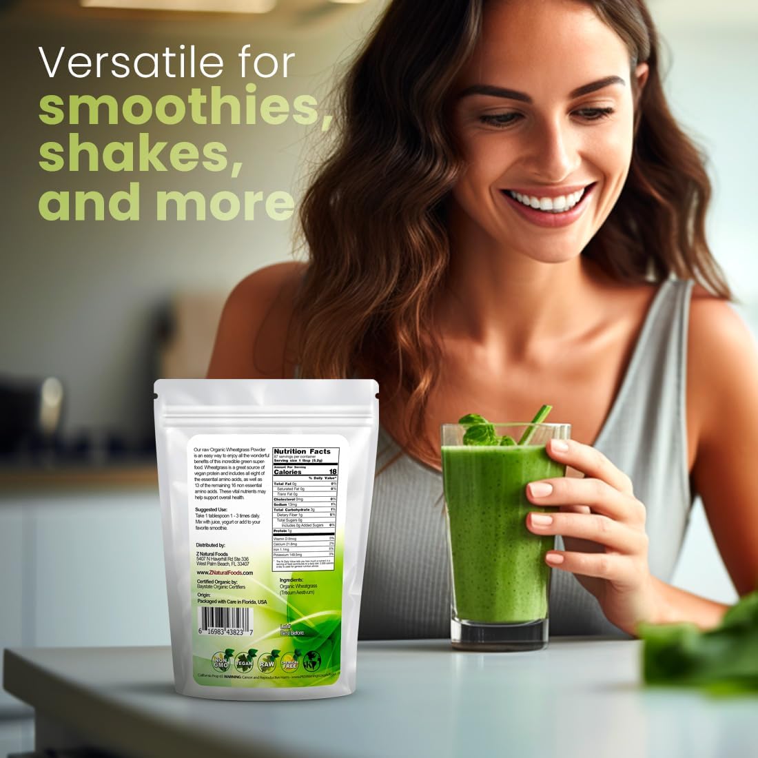 Z Natural Foods Organic Wheatgrass Powder - Green Superfood, 454 g (87 Servings) - görsel 7
