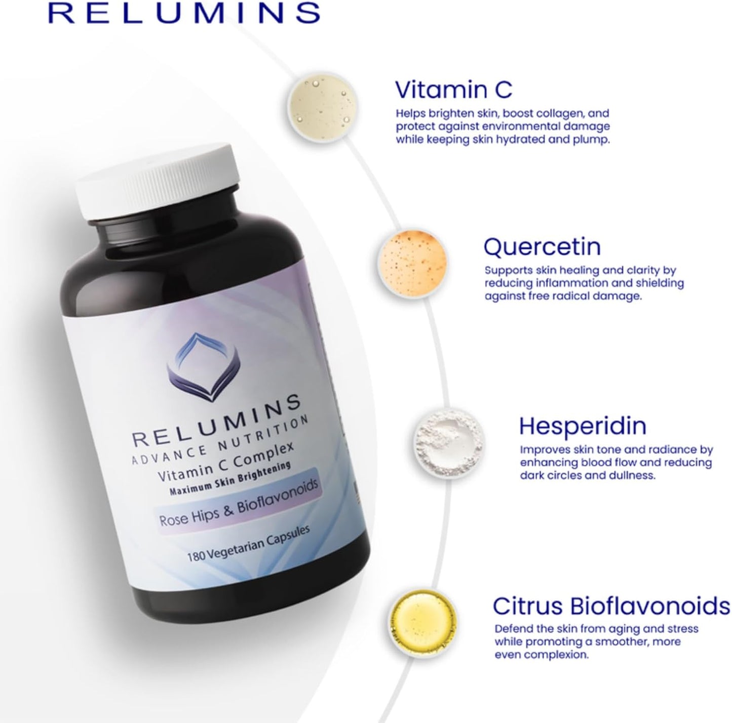 Relumins Advanced Vitamin C Supplement with Rose Hips – 1000mg, Immune Support and Collagen Production – 180 Capsules (30-Day Supply) - görsel 5