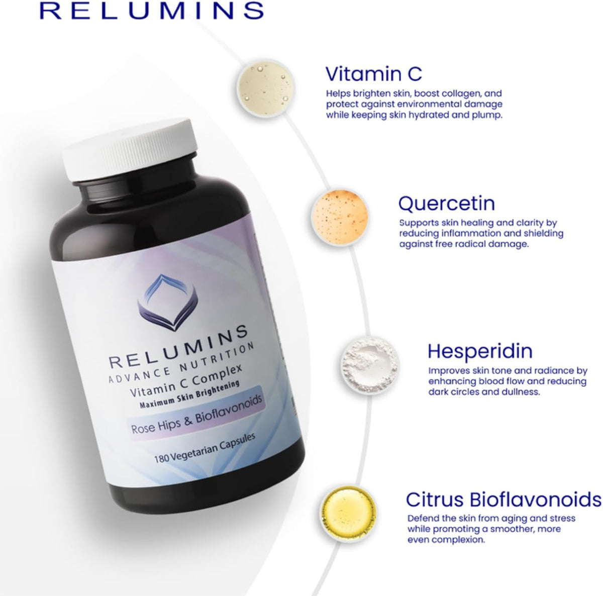 Relumins Advanced Vitamin C Supplement with Rose Hips – 1000mg, Immune Support and Collagen Production – 180 Capsules (30-Day Supply) - görsel 5