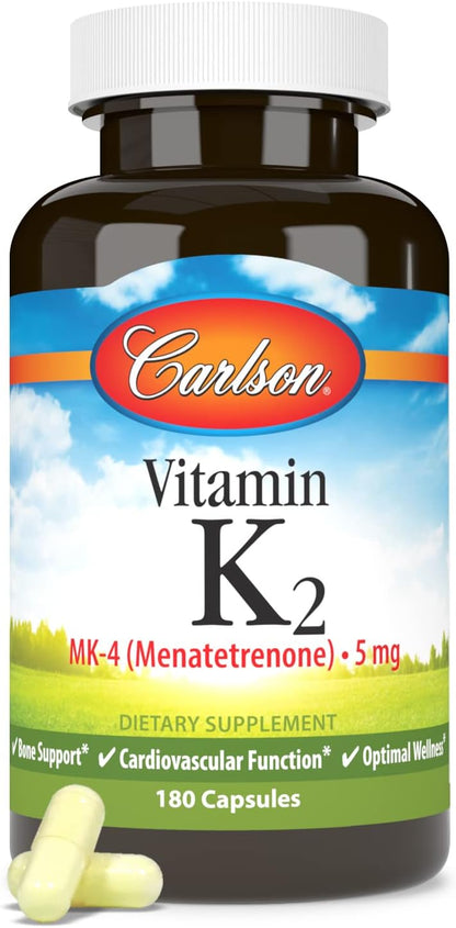 Carlson – Vitamin K2, MK-4 (Menatetrenone) – Bone & Heart Health Supplement – Soy-Free – 180 Capsules