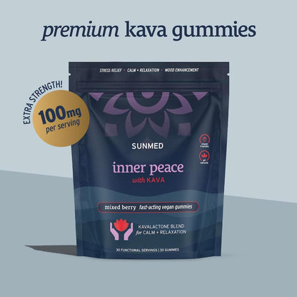 SUNMED Kava Gummies for Stress Relief & Deep Calm | 100mg Kavalactones | Vegan, Pacific Island Root Extract | Mixed Berry Flavour