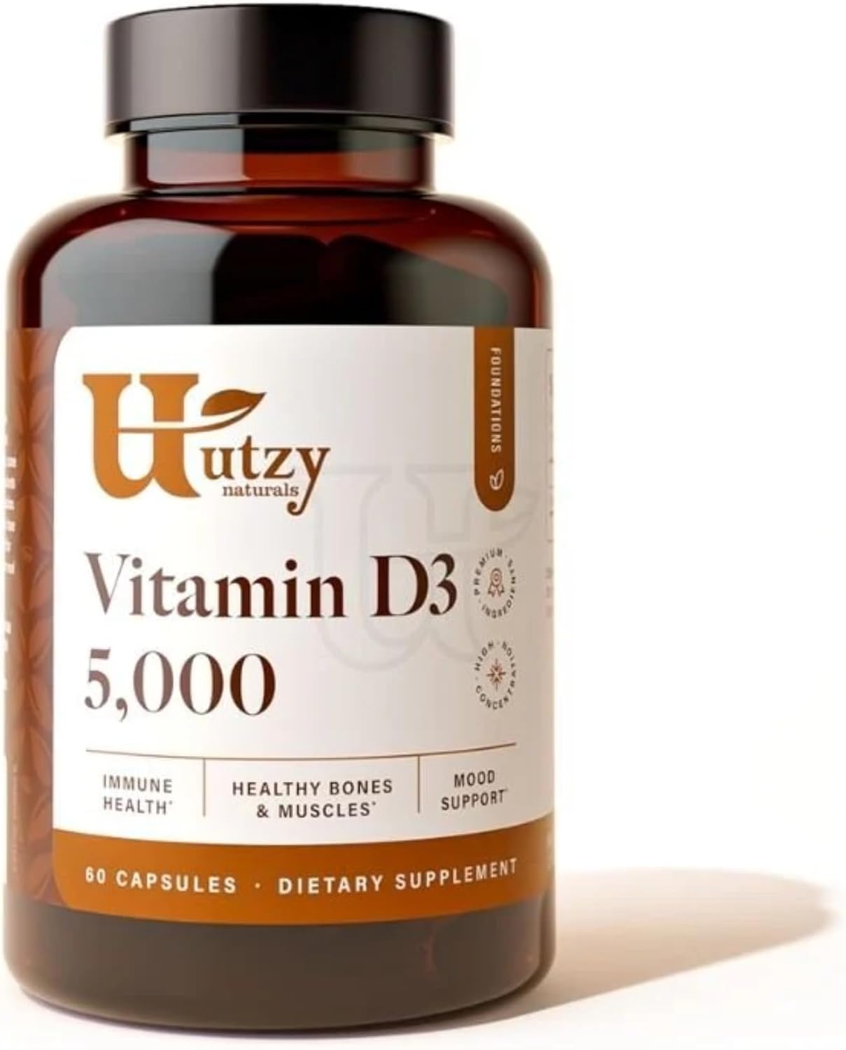 Utzy Naturals D3 5,000 IU Vitamin D3 Food Supplement - 60 Capsules - görsel 1