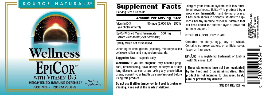 Source Naturals Wellness EpiCor with Vitamin D3 - 120 Capsules - görsel 4