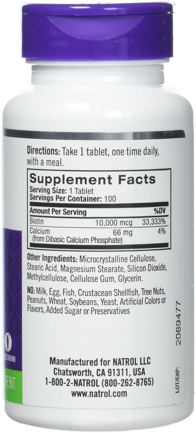 Natrol Biotin 10000 mcg Tablets - 200 Tablets (Pack of 2) - görsel 2