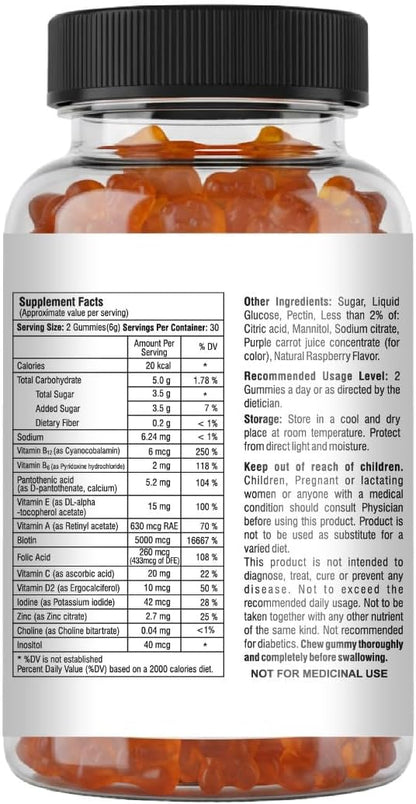 Mishas Nutraceuticals Hair Skin & Nails Gummies - Vegan Biotin Supplement for Healthy Hair, Skin & Nails - 60 Count