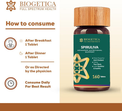 Spiruliva Organic Spirulina with Astaxanthin Tablets – Vegan Superfood Supplement (160 Tablets)