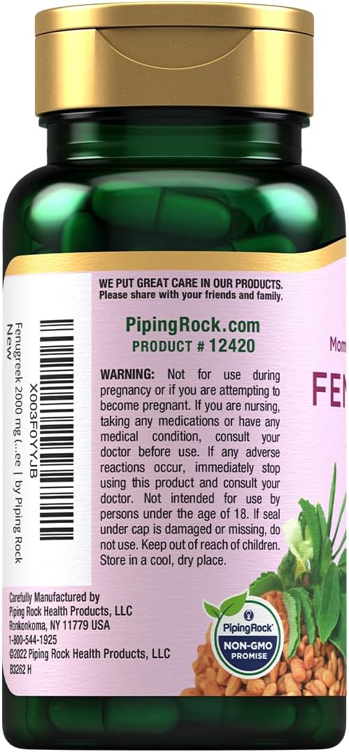 Piping Rock Fenugreek Capsules for Women – 100 Capsules, Seed Extract Concentrate - görsel 2