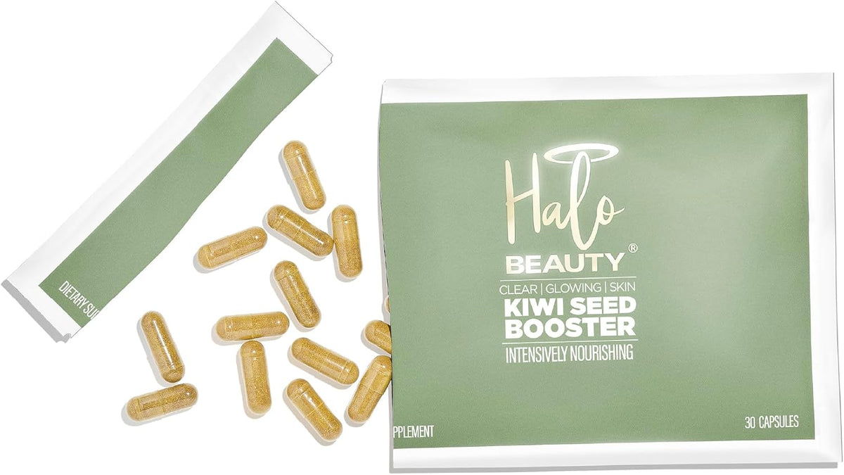 Halo Beauty Kiwi Seed Booster Skin Supplement Refill Pack | Anti-Ageing Hydration & Glowing Skin Support with Kiwi Seed, Vitamin C, D3 & Zinc | Vegan Collagen Support Capsules | 1-Month Supply - görsel 1
