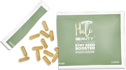 Halo Beauty Kiwi Seed Booster Skin Supplement Refill Pack | Anti-Ageing Hydration & Glowing Skin Support with Kiwi Seed, Vitamin C, D3 & Zinc | Vegan Collagen Support Capsules | 1-Month Supply