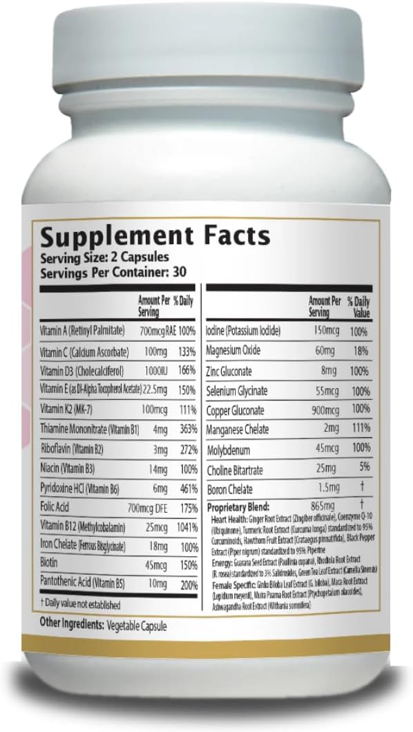 AnuMed Women's Multivitamin with Iron, Vitamin D3, Magnesium, B-Complex & Herbal Support – 60 Capsules - görsel 2