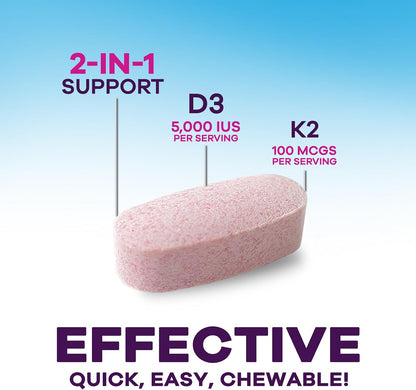 Vitamin D3 K2 5000 IU & 100 mcg MK-7 Berry Chew - 60 Chewable Tablets